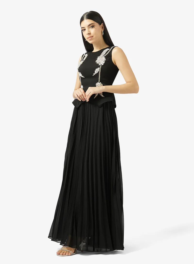 Akadia Fashion CRYSTAL DETAIL PLISSE CHIFFON DRESS